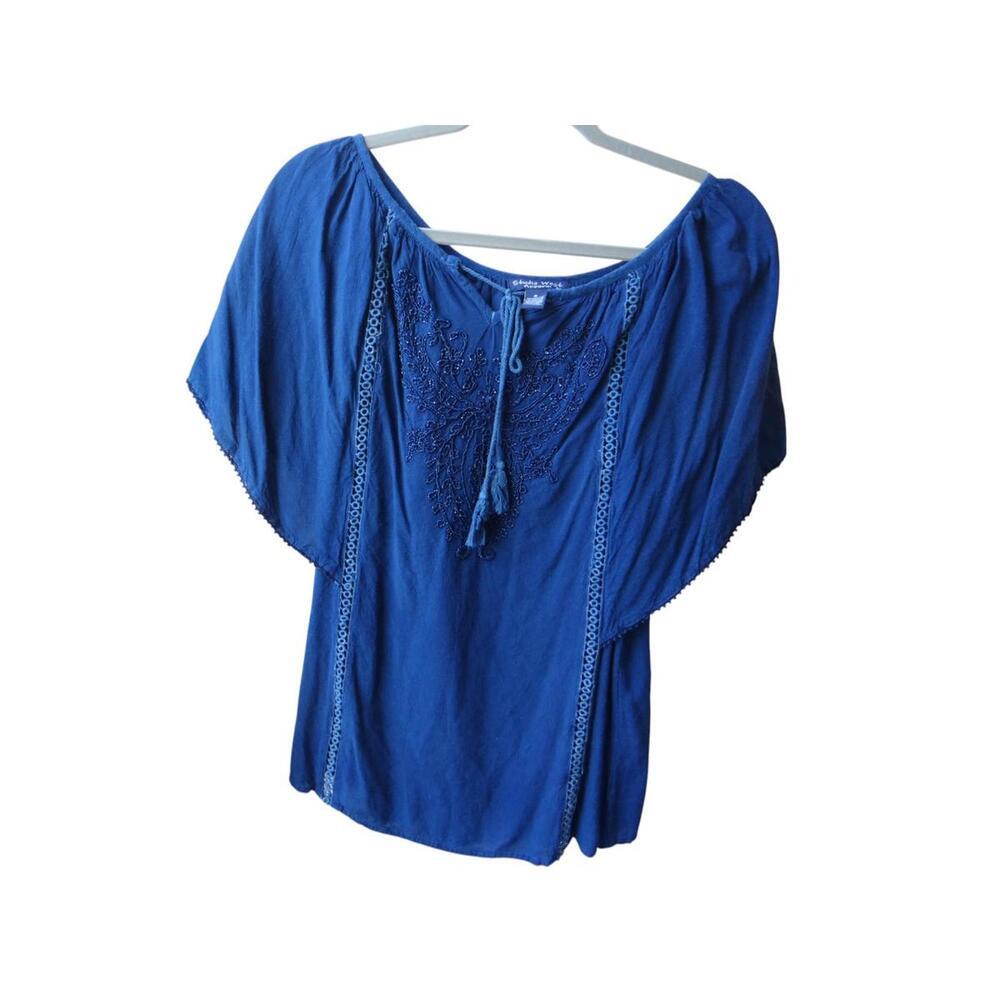 Studio‎ West Women's Embroidered Top - Stylish Blue Rayon Blouse